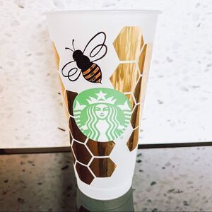 STARBUCKS REUSABLE Cold  Metallic Honeybee Honeycomb 24 Fl Oz Tumbler Cup
